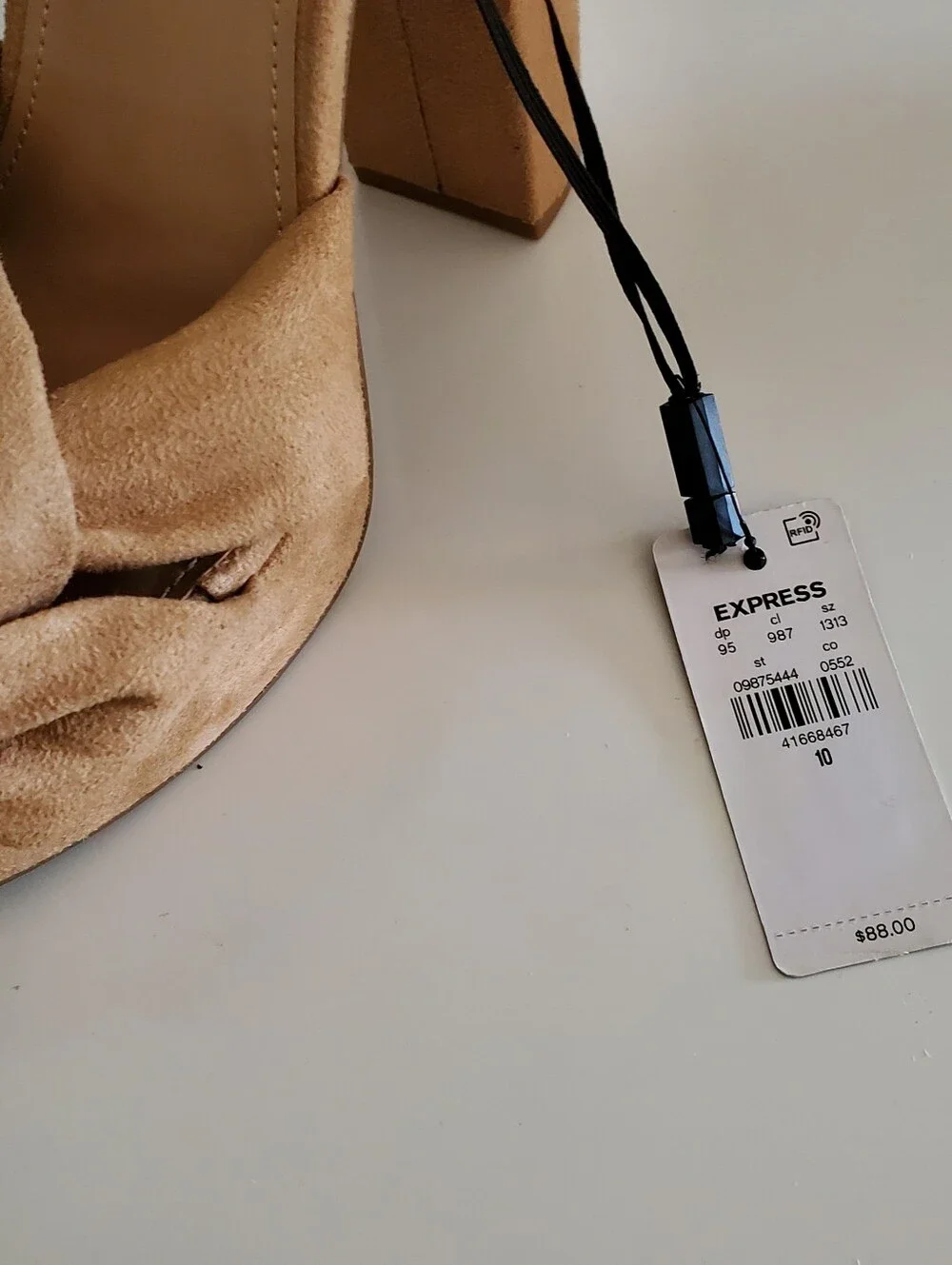 Express Tan Suede Knot Platform Sandals with Ankle Strap